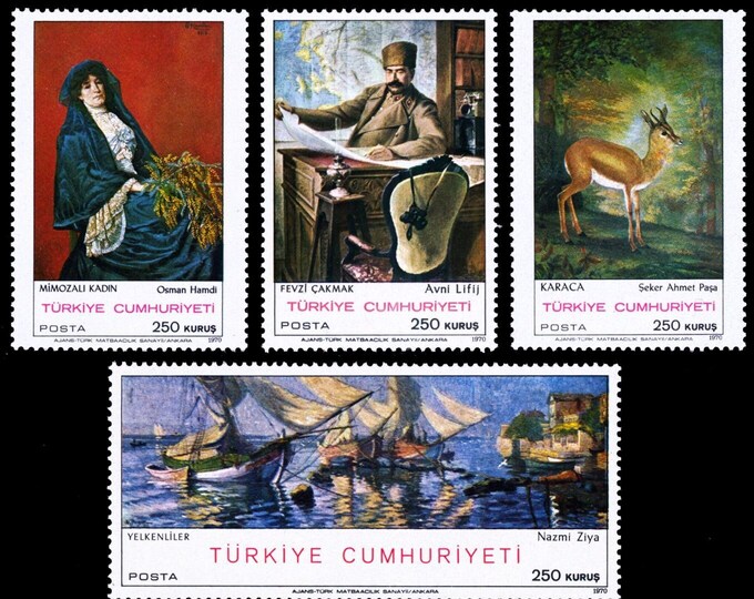 Turkish Paintings Set of Four Turkey Postage Stamps Issued 1970