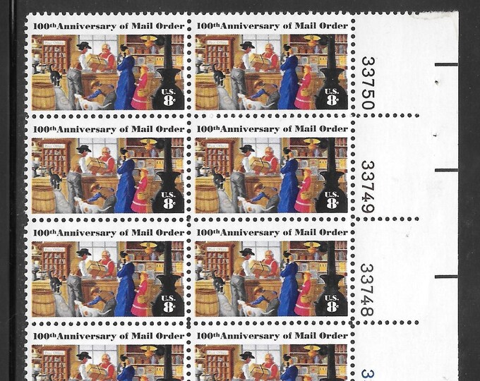 Mail Order Plate Block of Twelve 8-Cent United States Postage Stamps Issued 1972