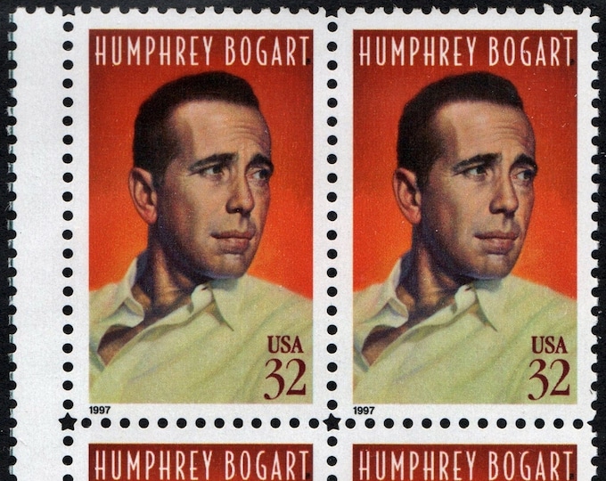 1997 Humphrey Bogart Plate Block of Four 32-Cent United States Postage Stamps