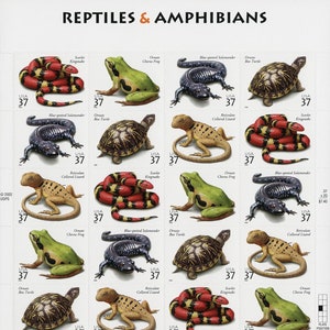 Reptiles and Amphibians Sheet of Twenty 37-Cent United States Postage Stamps Issued 2003