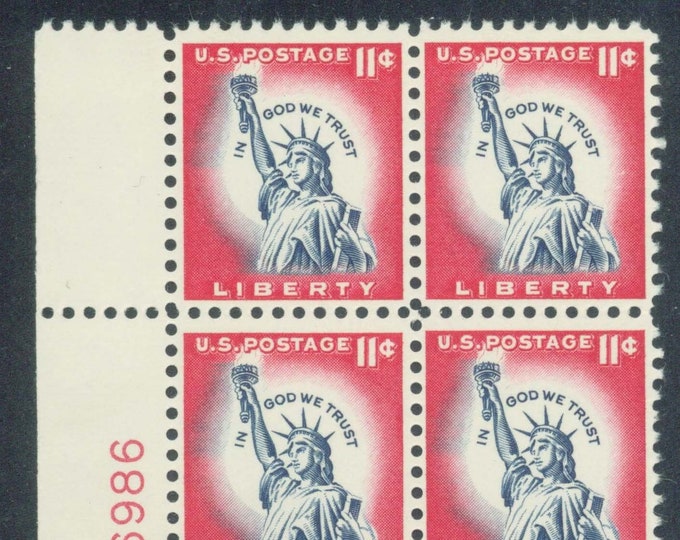 Statue of Liberty Plate Block of Four 11-Cent US Postage Stamps Issued 1961
