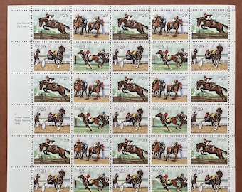 1993 Sporting Horses Sheet of Forty 29-Cent United States Postage Stamps