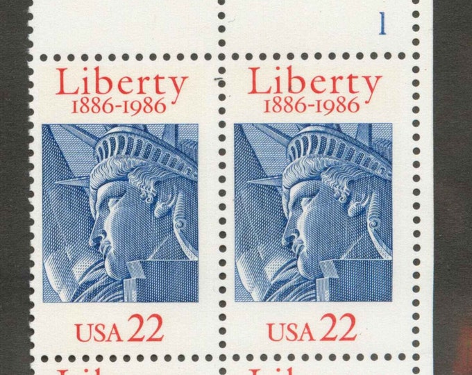 1986 Statue of Liberty Plate Block of Four 22-Cent United States Postage Stamps