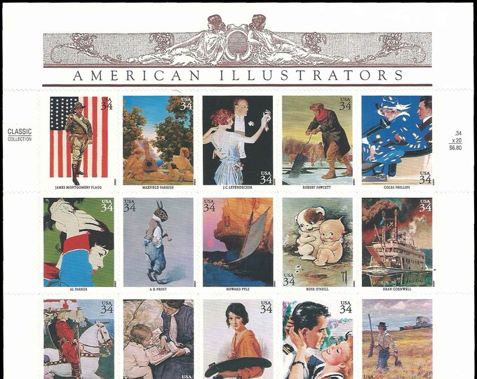 2001 American Illustrators Sheet of Twenty 34-Cent United States Postage Stamps