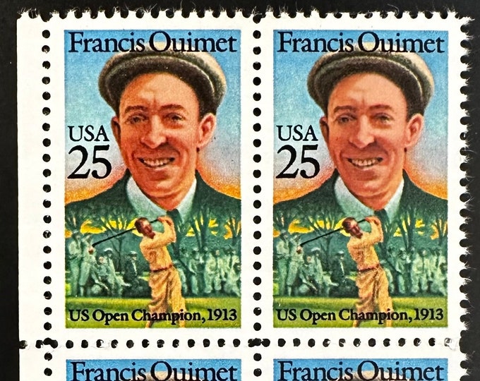 1988 Francis Ouimet Plate Block of Four 25-Cent United States Postage Stamps