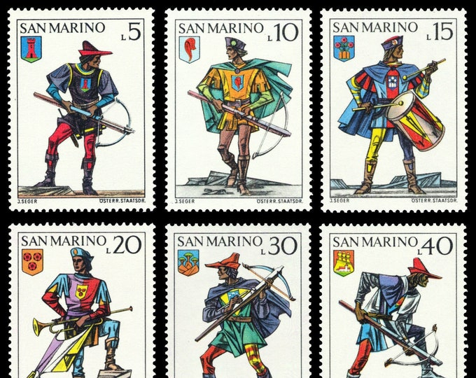 Crossbow Tournament Set of Nine San Marino Postage Stamps Issued 1973