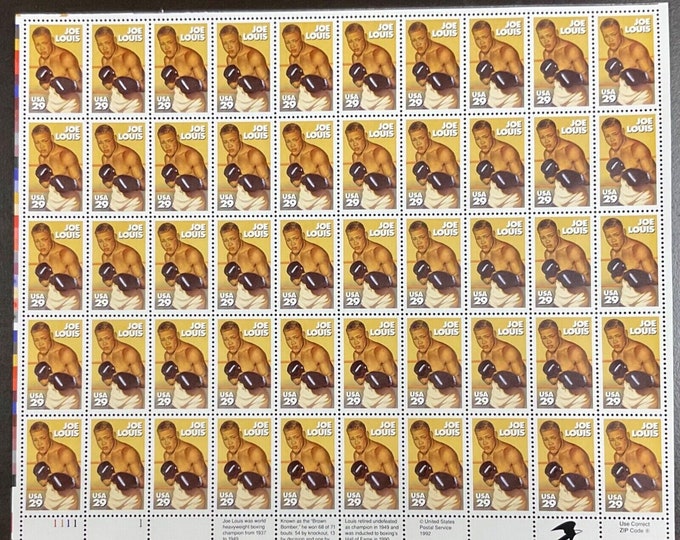 Joe Louis Mint Sheet of Fifty 29-Cent United States Postage Stamps Issued 1993