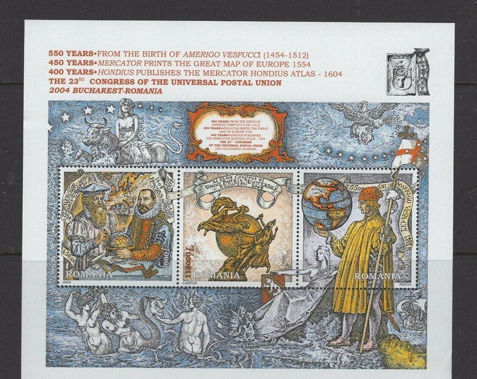 Universal Postal Union Souvenir Sheet of Three Romania Postage Stamps Issued 2004