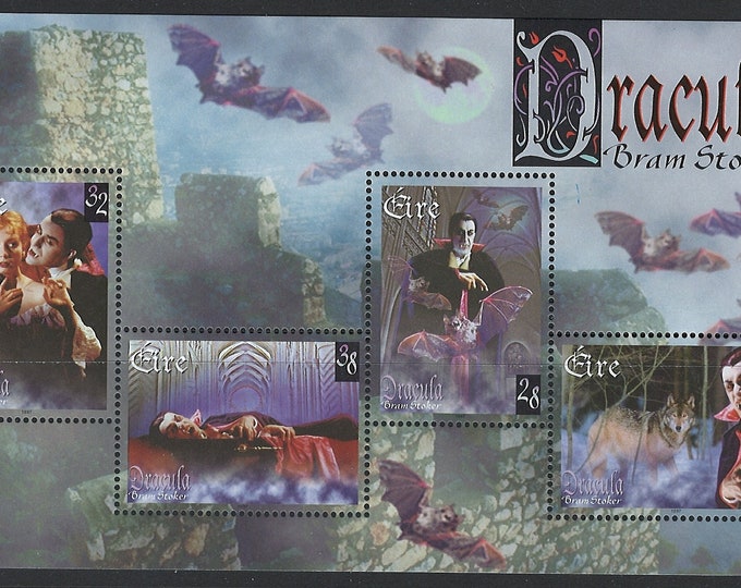 Dracula Souvenir Sheet of Four Ireland Postage Stamps Issued 1997