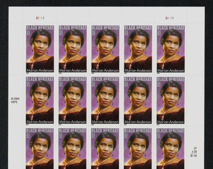 2005 Black Heritage Marian Anderson Sheet of Twenty 37-Cent US Postage Stamps Mint Never Hinged