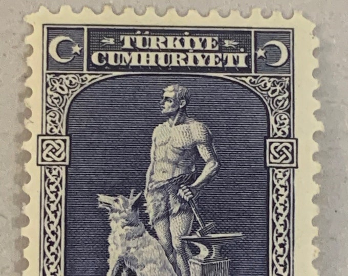 Blacksmith and Gray Wolf Turkey Postage Stamp Issued 1929