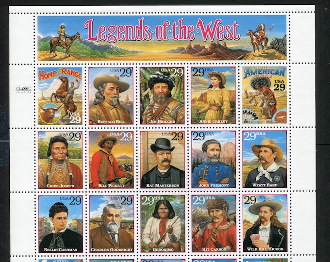 1994 Legends of the West Sheet of Twenty 29-Cent United States Postage Stamps