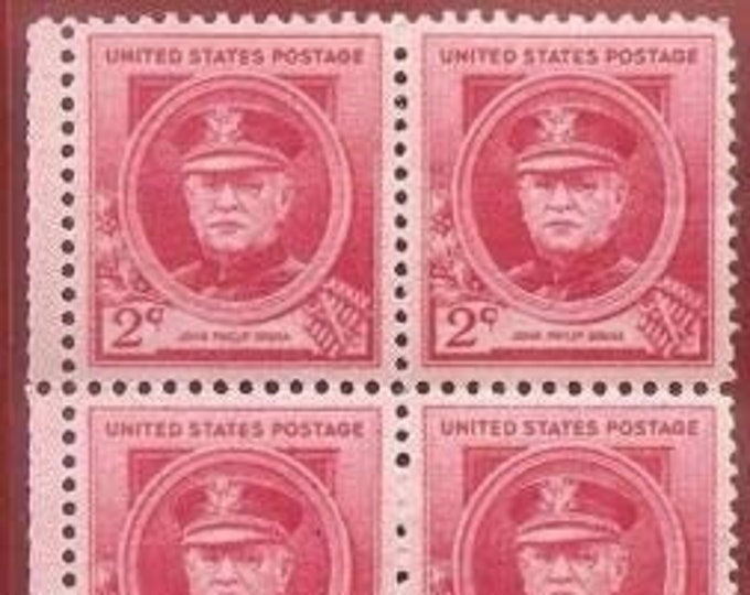 John Philip Sousa Plate Block of Four 2-Cent United States Postage Stamps Issued 1940