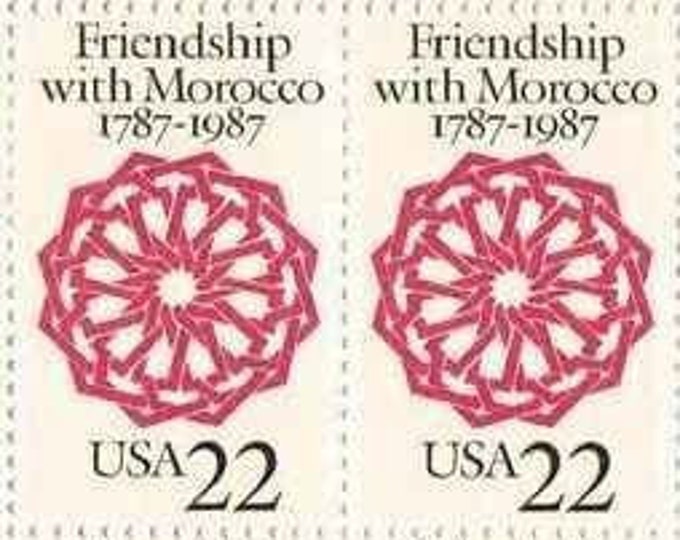 1987 American Friendship with Morocco Block of Four United States 22-Cent Postage Stamps Mint Never Hinged