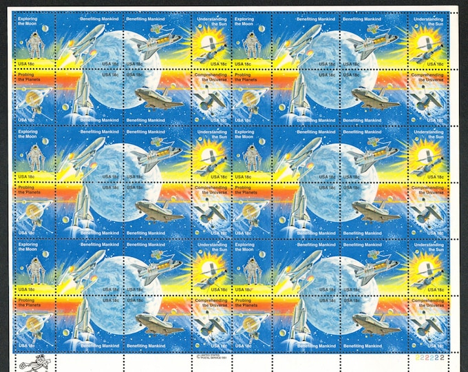 Space Achievement Sheet of Forty-Eight 18-Cent United States Postage Stamps Issued 1981