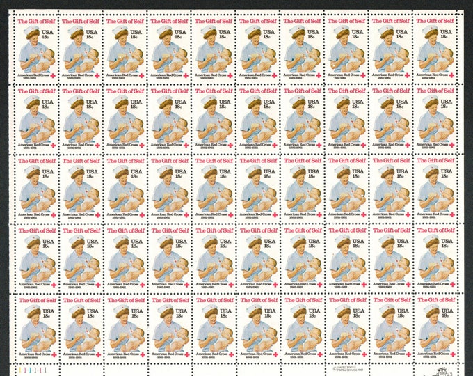 Red Cross Nurse Sheet of Fifty 18-Cent United States Postage Stamps Issued 1981