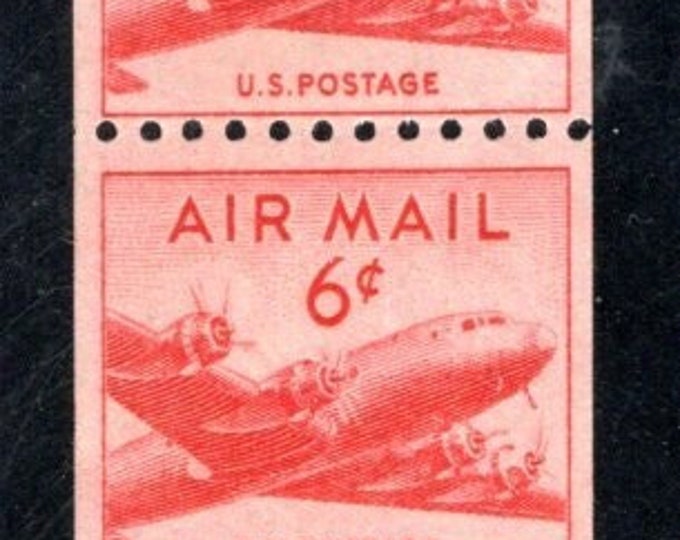 1949 DC-4 Skymaster Pair Of Two 6-Cent US Air Mail Coil Postage Stamps Mint Never Hinged