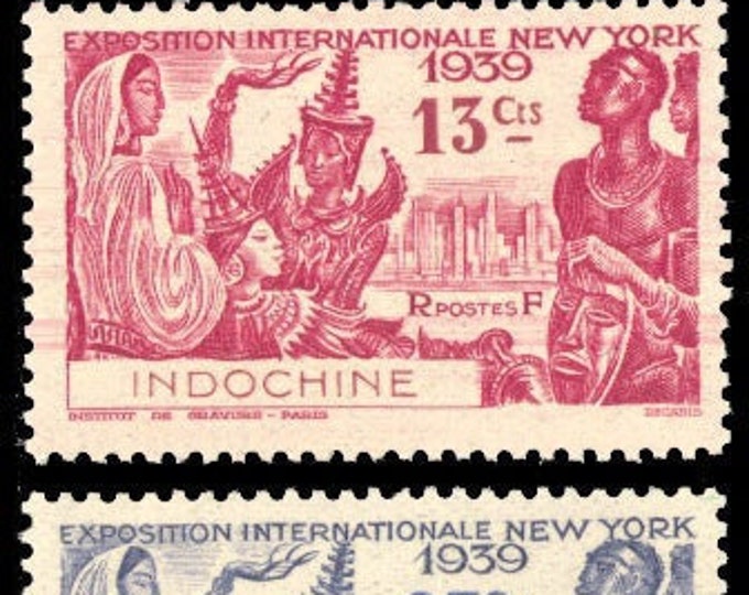 New York World Exhibition Set of Two Indochina Postage Stamps Issued 1939