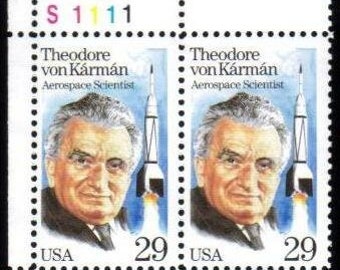 Theodore von Karman Plate Block of Four 29-Cent United States Postage Stamps Issued 1992