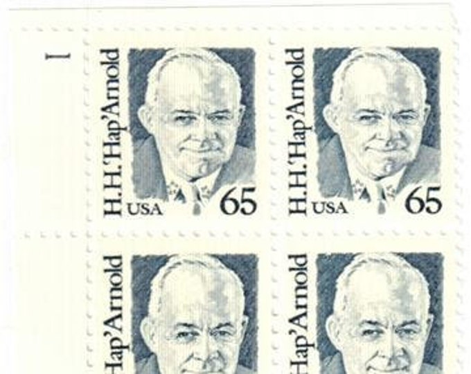 H H Hap Arnold Plate Block of Four 65-Cent United States Postage Stamps Issued 1988