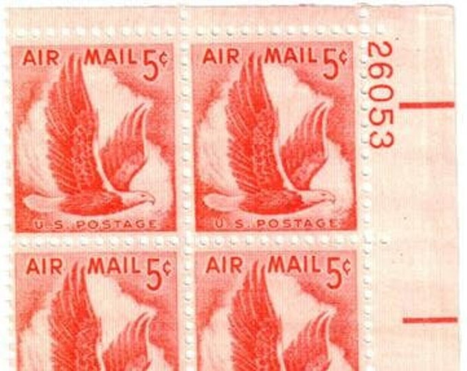 Eagle in Flight Plate Block of Four 5-Cent United States Air Mail Postage Stamps