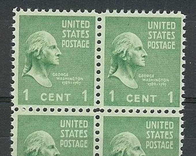 George Washington Block of Four United States 1-Cent Postage Stamps Issued 1938