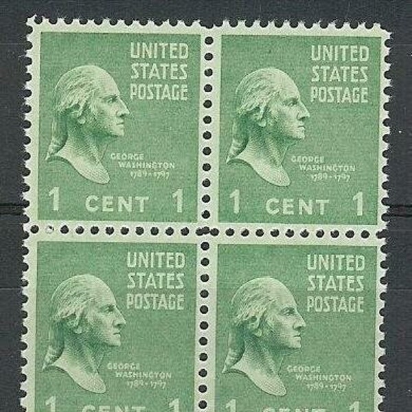 George Washington Block of Four United States 1-Cent Postage Stamps Issued 1938