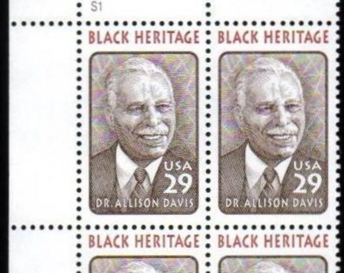 1994 Black Heritage Dr Allison Davis Plate Block of Four 29-Cent US Postage Stamps