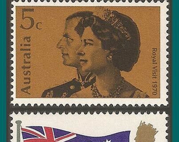 1970 Queen Elizabeth II Royal Visit Set of Two Australia Postage Stamps Mint Never Hinged