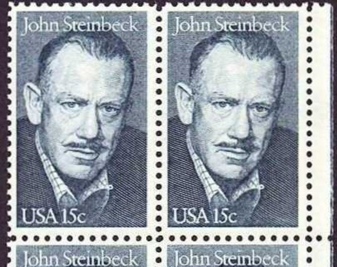 John Steinbeck Plate Block of Four 15-Cent US Postage Stamps Issued 1979