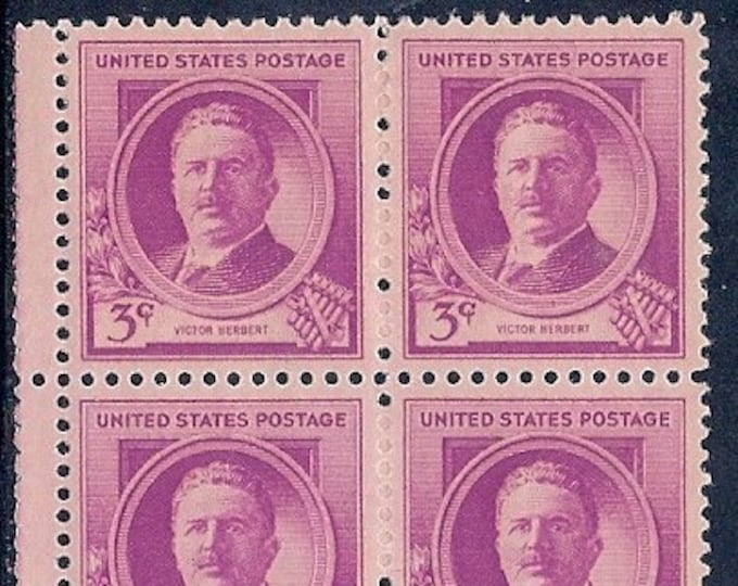 Victor Herbert Plate Block of Four 3-Cent United States Postage Stamps Issued 1940