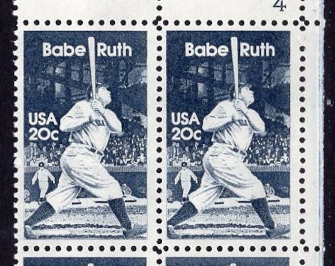 1983 Babe Ruth Collectible Plate Block of Four 20-Cent US Postage Stamps