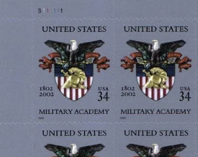 Military Academy Plate Block of Four 34-Cent United States Postage Stamps Issued 2002