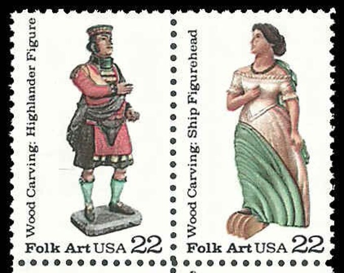 1986 Wood Carved Figurines Block of Four 22-Cent United States Postage Stamps