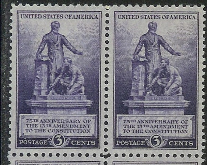 Lincoln Emancipation Statue Block of Four 3-Cent US Postage Stamps Issued 1940