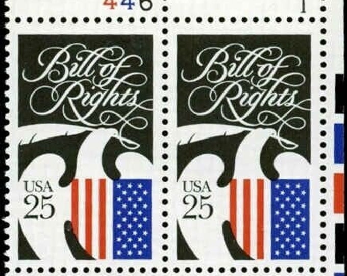1989 Bill of Rights Plate Block of Four 25-Cent United States Postage Stamps