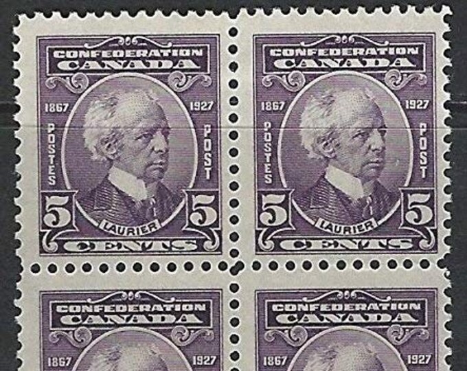 Sir Wilfrid Laurier Block of Four Canada Confederation Postage Stamps Issued 1927