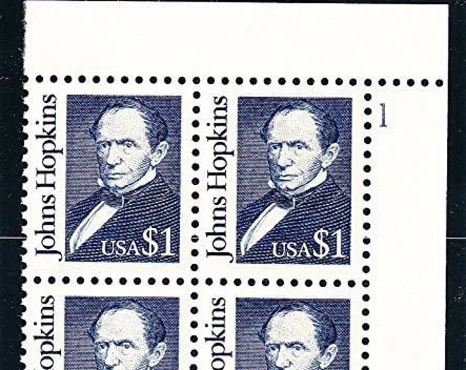 1989 Johns Hopkins Plate Block of Four 1-Dollar US Postage Stamps