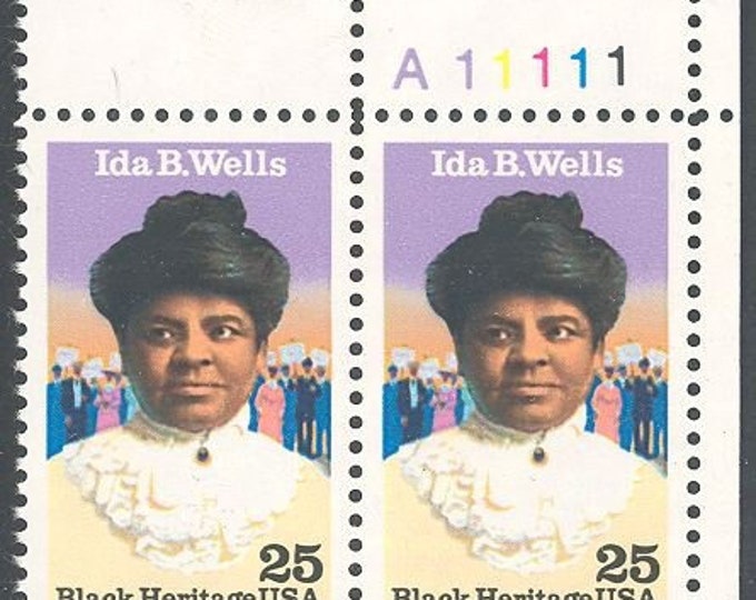 1990 Black Heritage Ida B Wells Plate Block of Four US 25-Cent Postage Stamps Mint Never Hinged