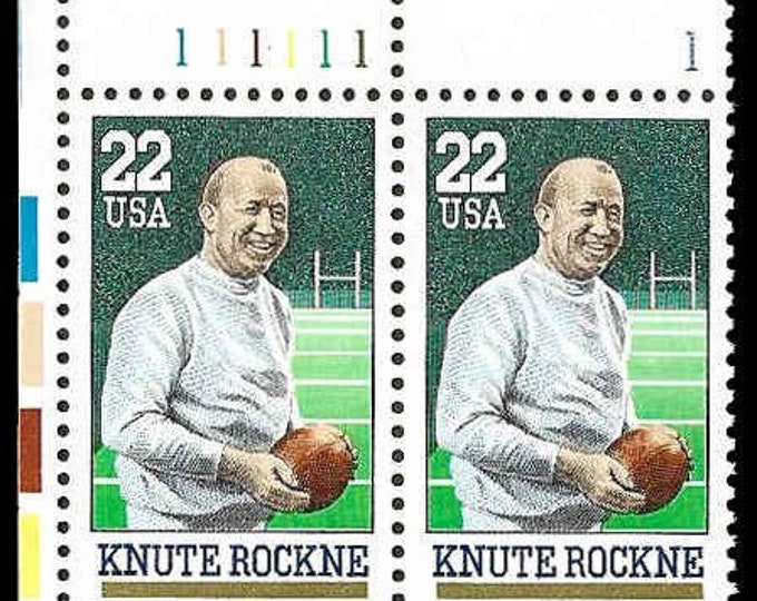 1988 Knute Rockne Plate Block of Four 22-Cent United States Postage Stamps