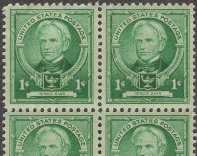 Horace Mann Block of Four 1-Cent United States Postage Stamps Issued 1940