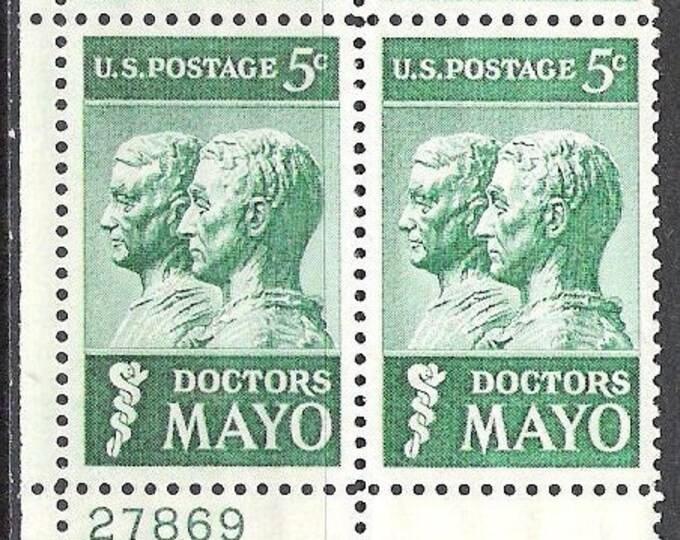 Doctors Mayo Plate Block of Four 5-Cent United States Postage Stamps Issued 1964