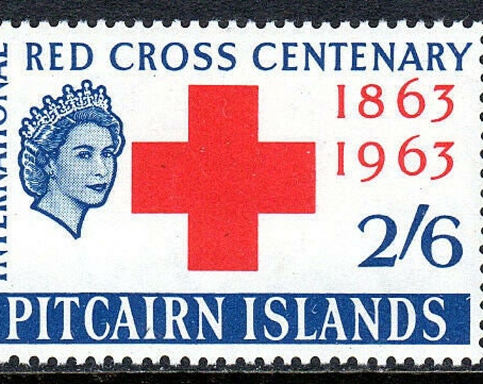 Red Cross Centenary Queen Elizabeth II Set of Two Pitcairn Islands Postage Stamps Issued 1963