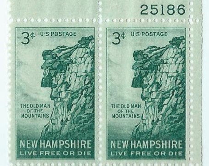 Old Man of the Mountains Plate Block of Four 3-Cent United States Postage Stamps Issued 1955