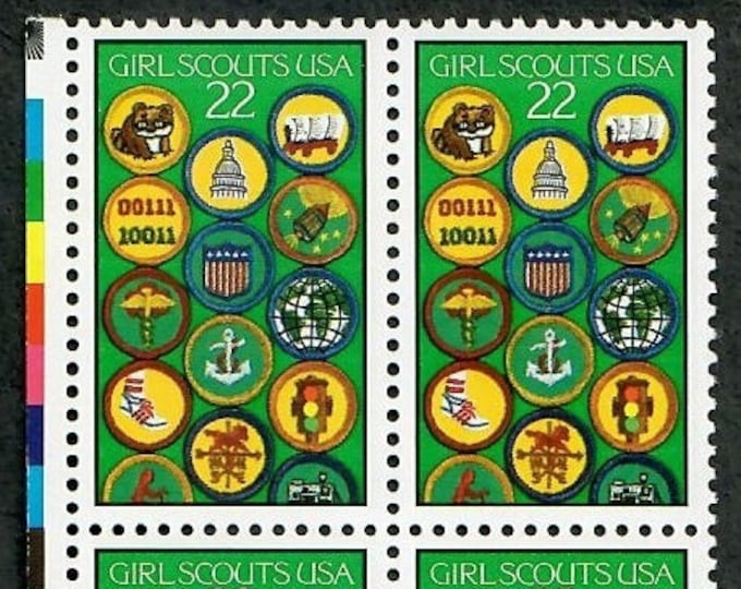 1987 Girl Scouts Plate Block of Four 22-Cent United States Postage Stamps