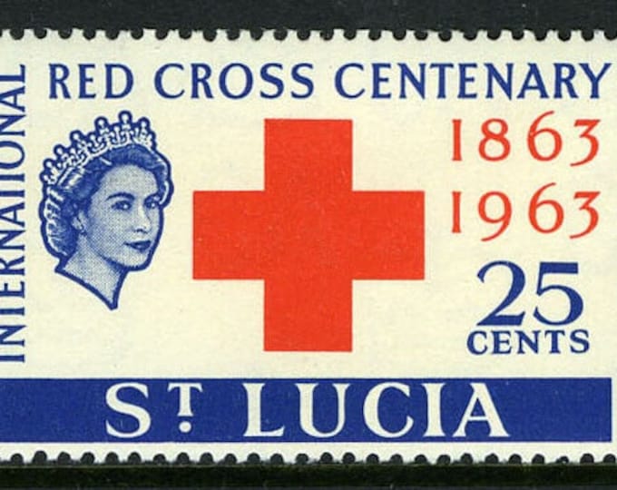 Red Cross Queen Elizabeth II Set of Two St Lucia Postage Stamps Issued 1963