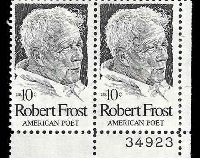 Robert Frost Plate Block of Four 10-Cent United States Postage Stamps Issued 1974