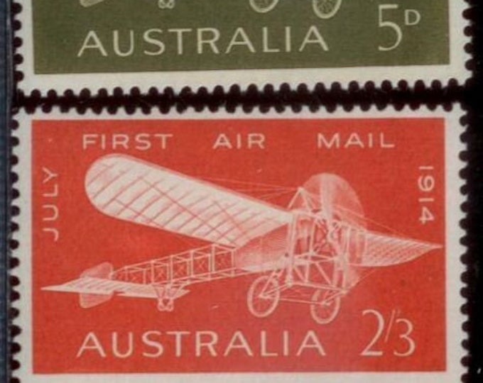 1964 50th Anniversary of First Australian Airmail Flight Set of Two Australia Postage Stamps Mint Never Hinged