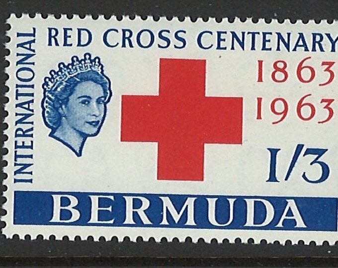 Red Cross Centenary Queen Elizabeth II Set of Two Bermuda Postage Stamps Issued 1963