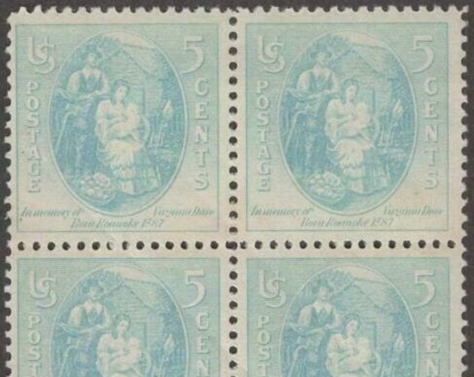 Virginia Dare Block of Four 5-Cent United States Postage Stamps Issued 1937